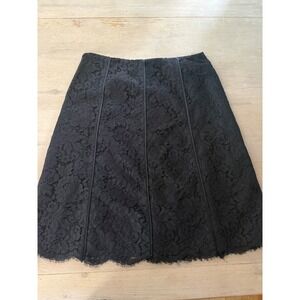 Dana Buchman Black Lace A Line Midi Skirt Side Zip Sheer Overlay 32 in waist